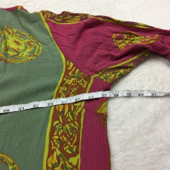 Soft Surroundings One Button Jacket 2X Womans Plus Pink Green Batik Print Rayon - Picture 12 of 15